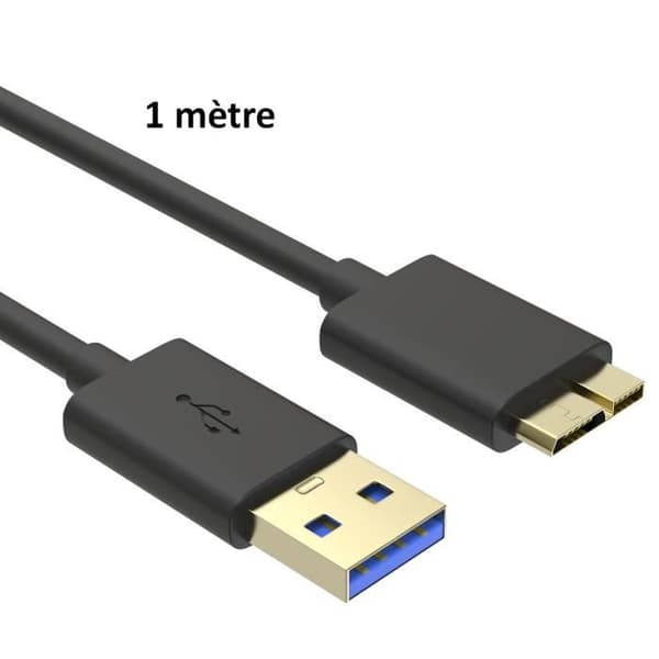 Kabel USB 3.0 Hane A till Micro B för Nikon D800/D800E/D810/D810A/D5/D500 /Canon EOS 5DS/5DSR/5D4 - 1m Phonillico®