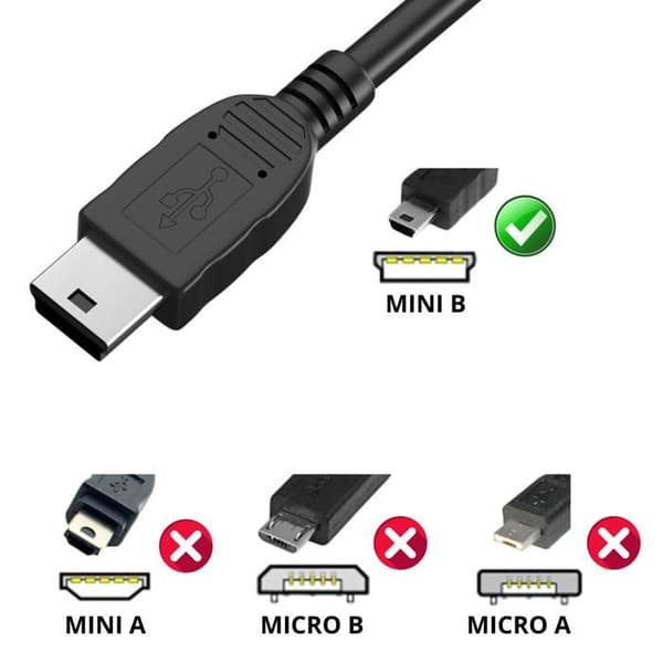Kabel för Canon PowerShot A300/A3000 IS/A310/A3100 IS/A3150 IS/A3200 IS - MINI USB/USB 2.0 Svart 1 Meter Phonillico®