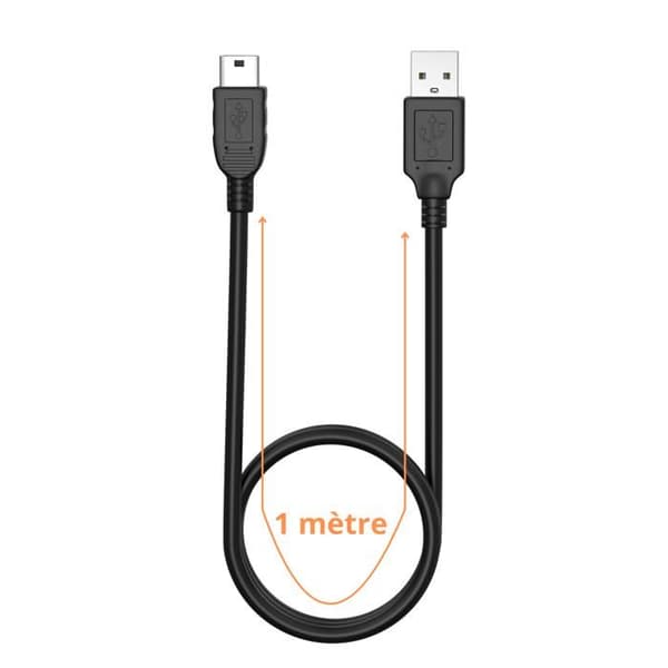 Kabel för Canon PowerShot A300/A3000 IS/A310/A3100 IS/A3150 IS/A3200 IS - MINI USB/USB 2.0 Svart 1 Meter Phonillico®