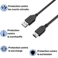 Miniatyrbild 6 av 6: Kabel för Canon PowerShot A300/A3000 IS/A310/A3100 IS/A3150 IS/A3200 IS - MINI USB/USB 2.0 Svart 1 Meter Phonillico®