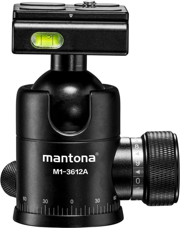 Mantona Onyx 12 kulhuvud (M1-3612A) Arca-Swiss-kompatibel snabbkopplingsplatta 50 mm professionell finish för DSLR, spegellös kamera, systemkamera, di