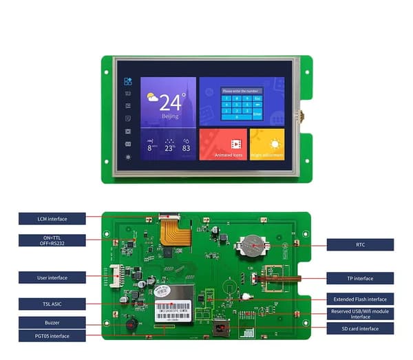LCD 7.0" 800x1280 resistiivinen kosketusnäyttö DWIN HMI