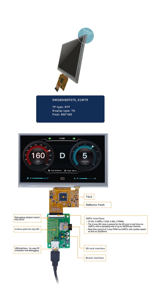 LCD 7.0" 800x480 resistiivinen kosketusnäyttö DWIN HMI