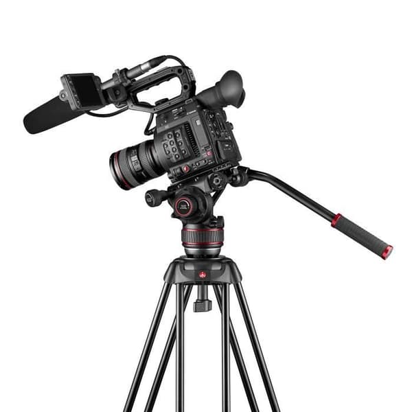 Manfrotto MVK612TWINMA Fluid Video Head 612 med dubbelrörsstativ i aluminium och mellanhögt mellanlägg för DSLR-kameror
