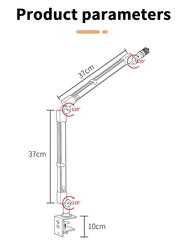 Säädettävä mikrofoniteline, 120° - 210° kulma, kevyt 1,9 kg,Seiso KR:n puolesta