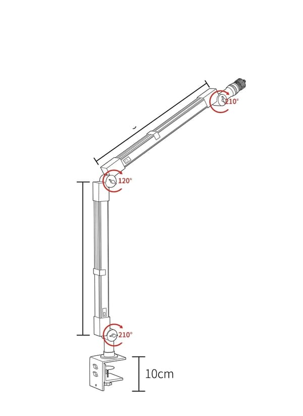Säädettävä mikrofoniteline, 120° - 210° kulma, kevyt 1,9 kg,Seiso KR:n puolesta