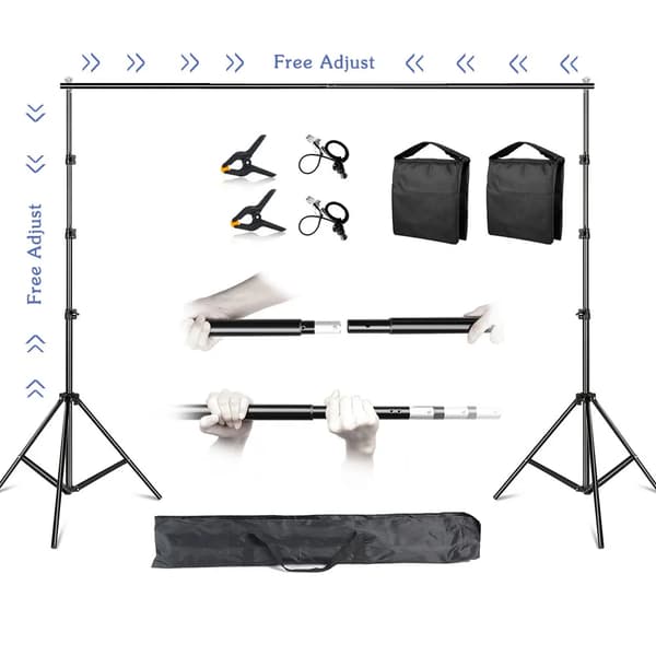 Fotovideostudio Bakgrundsställning, Justerbar Höjd, Hållbar Aluminiumkonstruktion,2x3M, Ny flexibel sandsäck