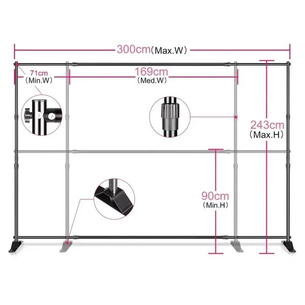 Fotografi Baggrundsstativ, Justerbar Bredde, Robust Støtte,Dobbeltlag 2.4x3M