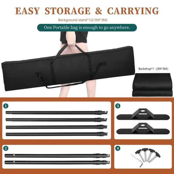 Backdrop Support System, 2,5M x 3M Størrelse, Flere Farver Tilgængelige,2.5x3M Med Sort