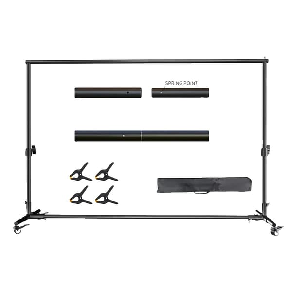 Taustateline, säädettävä leveys 71 cm - 340 cm, maksimi korkeus 270 cm,Renkaat 2x3M
