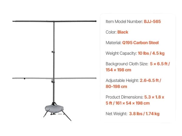 Taustateline, Säädettävä Korkeus 2,6-6,5 ft, Kestää 10 lbs,5 x 6.5 ft