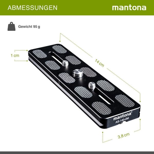 Attache Rapide Amovible - MANTONA - AS-140-2M - Aluminium CNC - Kompatibel med Arca-Swiss - 140x38x10mm