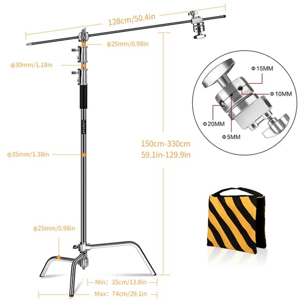 C-Stand Fotostativ, Maximal Höjd 260 cm, 40-tums Grip Arm,3.3M Endast C-ställ