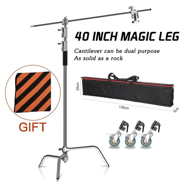 Fotografi C-Stand, 260 cm Max Höjd, Glidben för Ojämt Terräng,3.3M med hjulväska