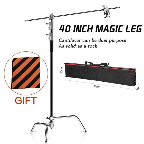 Fotografi C-Stand, 260 cm Max Höjd, Glidben för Ojämt Terräng,3.3M med påse
