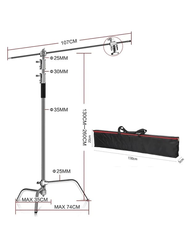 Fotografi C-Stand, 260 cm Max Höjd, Glidben för Ojämt Terräng,2.6M med väska
