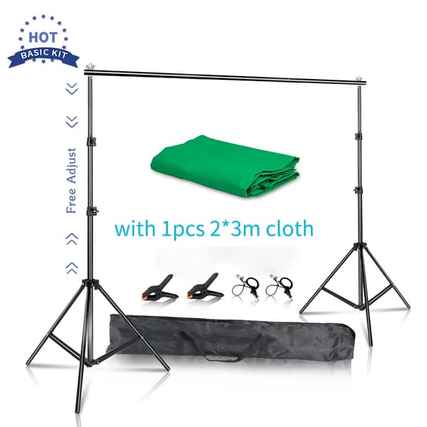 Bakgrundssystem Kit, 2X3M Grönt Tyg, Teleskopisk Bakgrundsställning,Med grön tyg, 2 x 3 M
