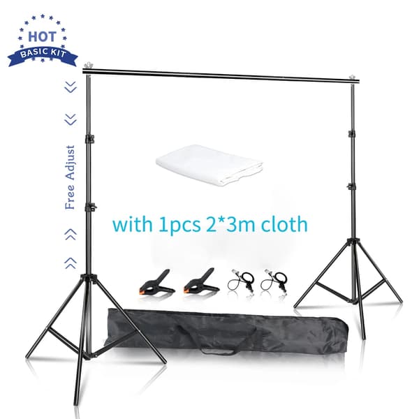 Bakgrundssystem Kit, 2X3M Grönt Tyg, Teleskopisk Bakgrundsställning,Med vit tyg, 2 x 3 M
