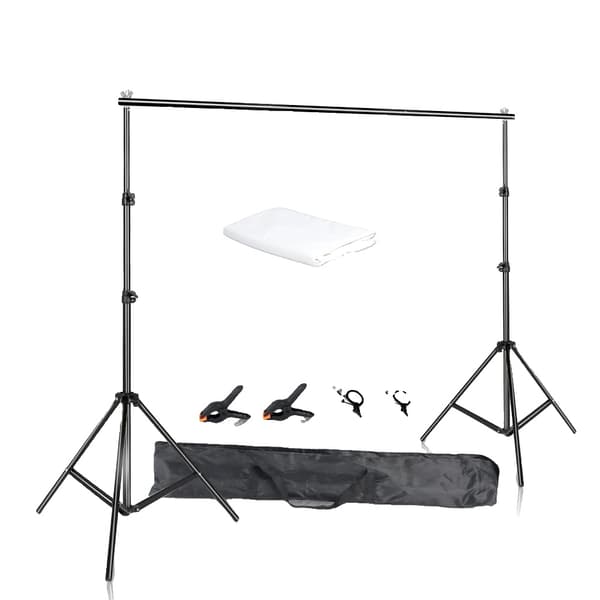 Bakgrundssystem Kit, 2X3M Grönt Tyg, Teleskopisk Bakgrundsställning,Med vit tyg, 2 x 3 M