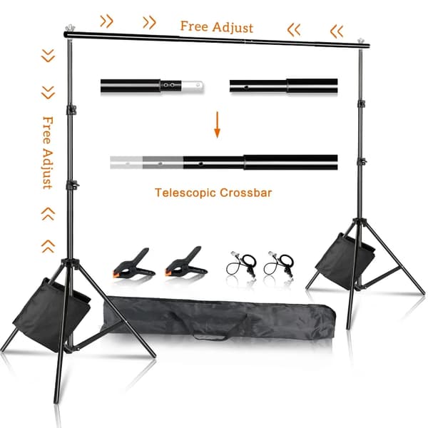 Backdrop Ställsystem, Justerbar Tvärstång, Inkluderad Bärväska,2.6Mx3M, Ny flexibel sandsäck