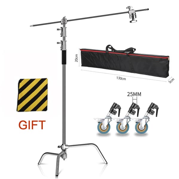 C-Stand Fotostativ, Justerbar Höjd 260 cm, Hållbart Rostfritt Stål,2.6M med väskor