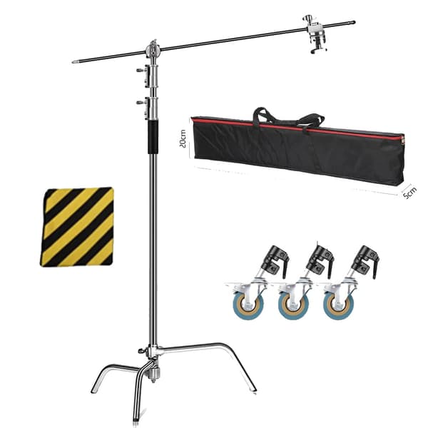 C-Stand Fotostativ, Justerbar Höjd 260 cm, Hållbart Rostfritt Stål,2.6M med väskor