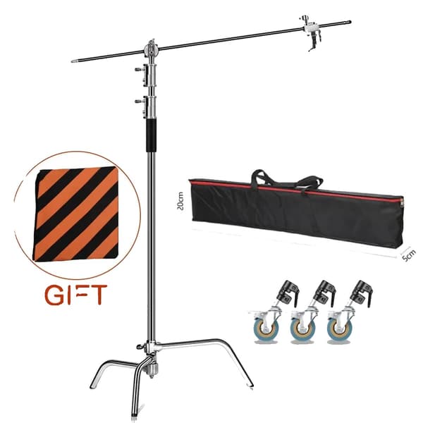 C-Stand Lystativ, 260 cm Højde, Rustfrit Stål Konstruktion,3.3M med hjulpose