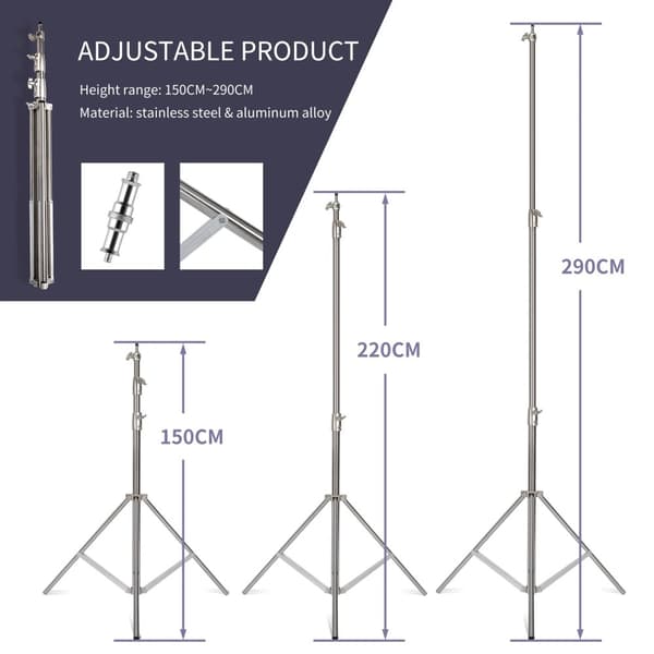 Heavy Duty Fotostativ, Justerbar Højde 290 cm, 1,07 m Boom Arm,2.8M