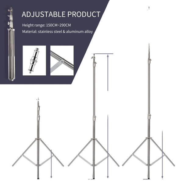 Heavy Duty Fotostativ, Justerbar Højde 290 cm, 1,07 m Boom Arm,2.8M