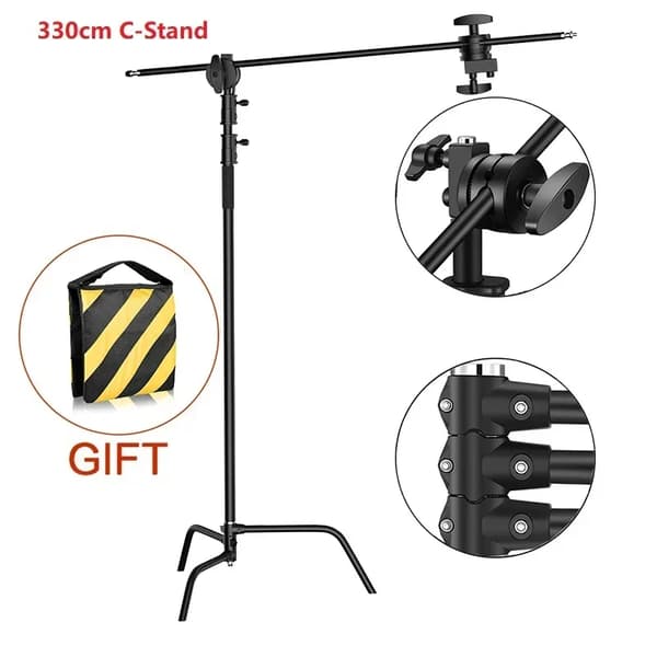 Fotografi C-stativ, 2,6 m justerbar höjd, robust konstruktion i kromstål,3.3M Svart