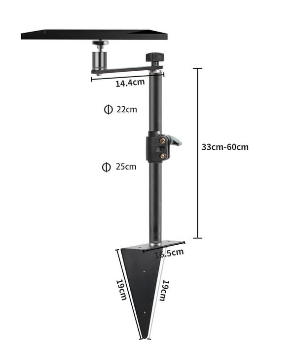 Justerbart Bordstativ, 5 kg Belastningsevne, Højdejusterbar 33 cm-60 cm,trekant med bakke