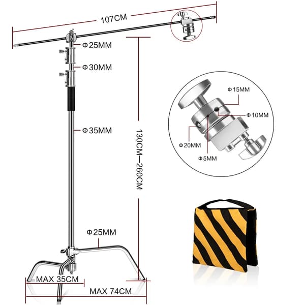 Fotostudio-kit, justerbar höjd, viktväskestöd,2.6M Silver