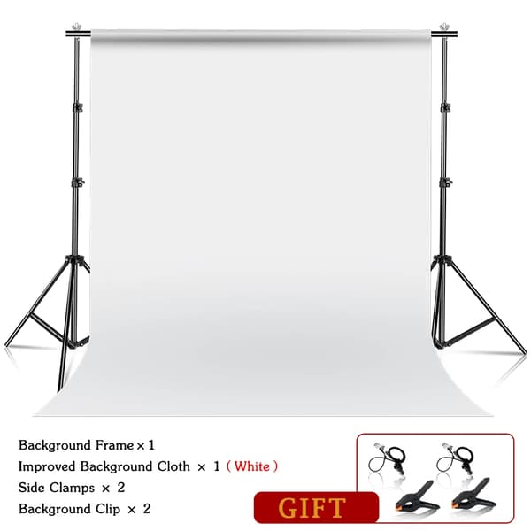 Bakgrundsstödsystem Kit, Teleskopiskt stativ, Bärväska klämma,Med vit tyg, 2 x 3 M