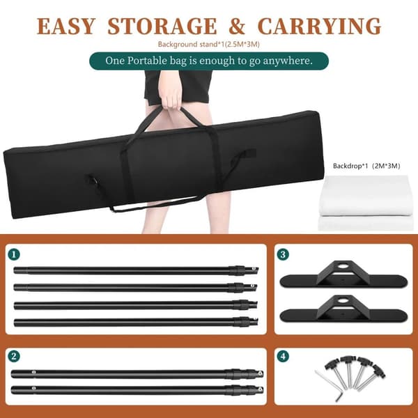 Backdrop Support System, 2,5M x 3M Storlek, Flera Färger Tillgängliga,2.5x3M Med Vit