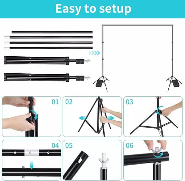 Fotostudio Baggrundsstøttesystem, Justerbar Højde 72 cm til 210 cm, Sammenklappelig Tværstang Design, Letvægts og Bærbar
