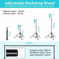 Miniatyrbillede 4 af 4: Fotostudio Baggrundsstøttesystem, Justerbar Højde 72 cm til 210 cm, Sammenklappelig Tværstang Design, Letvægts og Bærbar