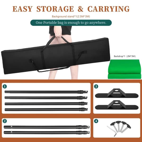 Backdrop Support System, 2,5M x 3M Størrelse, Flere Farver Tilgængelige,2.5x3M Med Grøn