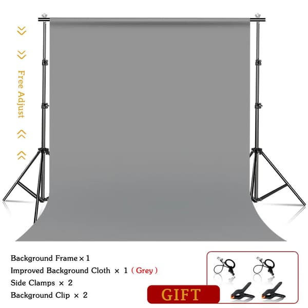 Bakgrundsstödsystem Kit, Teleskopiskt stativ, Bärväska klämma,Med grått tyg, 2 x 3 M