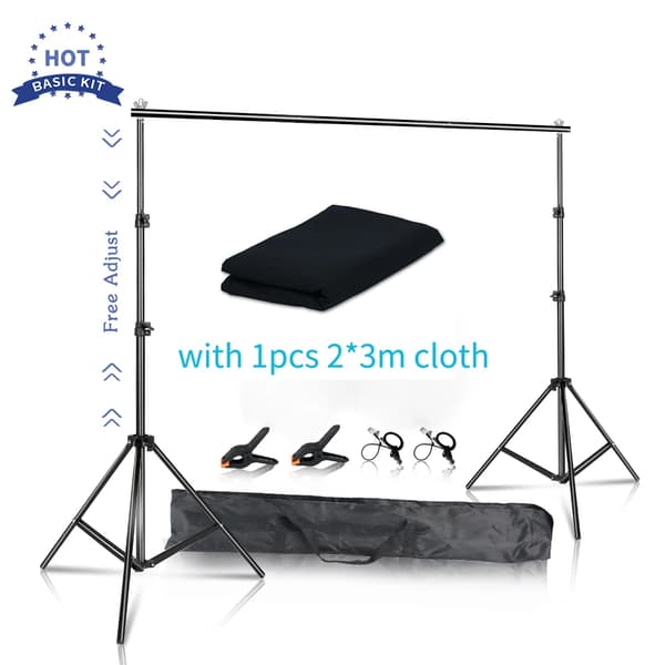 Bakgrundssystem Kit, 2X3M Grönt Tyg, Teleskopisk Bakgrundsställning,Med svart tyg, 2 x 3 M