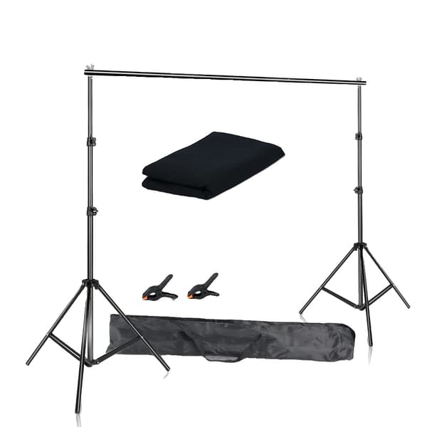 Bakgrundssystem Kit, 2X3M Grönt Tyg, Teleskopisk Bakgrundsställning,Med svart tyg, 2 x 3 M