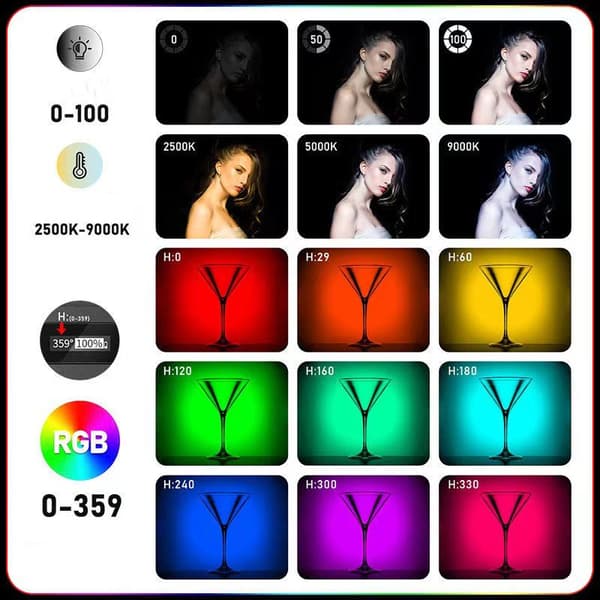 Mini fylllampe fyllelys 60 LED 2000mAh CCT, RGB