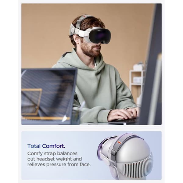 Spigen - AFA07255 - DR210 Vadderad Huvudband Kompatibel med Apple Vision Pro VR Huvudband - Grå Kolfiber