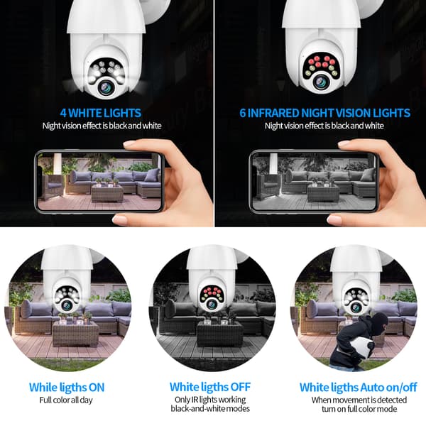 10LED Kamera Sikkerhed HD 1080P PTZ IP Tovejs Audio Voice Alarm Wifi Kamera Vandtæt Night Vision Udendørs