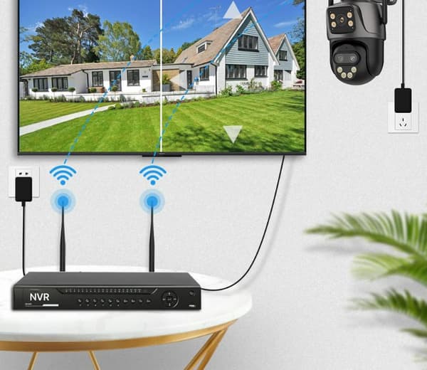 IP-kamera 5K 9MP HD Utomhus Tre Linser 2 Skärm WiFi PTZ-kamera 4K 8MP Rörelsedetektering Video Säkerhetskamera. 64G minneskort