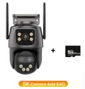 Miniatyrbild 1 av 7: IP-kamera 5K 9MP HD Utomhus Tre Linser 2 Skärm WiFi PTZ-kamera 4K 8MP Rörelsedetektering Video Säkerhetskamera. 64G minneskort