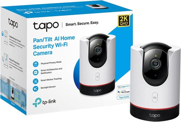 TP-Link Tapo Pan/Tilt AI Home Security Wi-Fi Camera Sort, Hvit