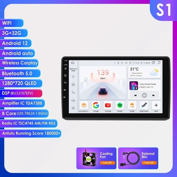 Autosoitinradio, Android 12, GPS-navigointi, S7-6G 128G-8cores-4G