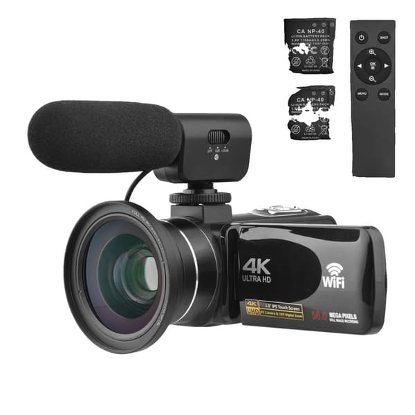 4K WiFi Digital Videokamera, 18X Digital Zoom, IR Nattesyn,sort