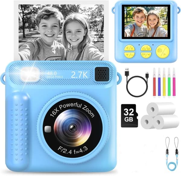 Instant camera för barn – bärbar barnkamera med HD-skärm, enkel kamera för barn med omedelbar utskrift