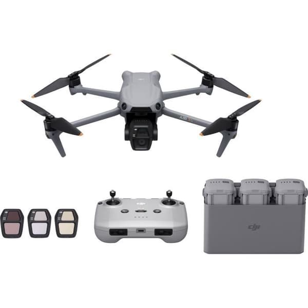 Drönare - DJI - Air 3S Fly More Combo (- DJI - RC-N3) - Dubbel 1 CMOS-kamera och 70 mm telekamera - 14 stegs dynamiskt omfång - RTH Int Grå